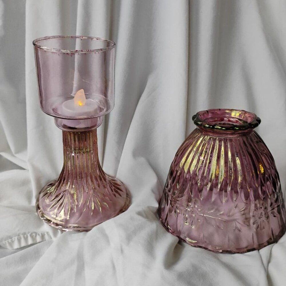 Princess House plum pink iridescent glass fairy lamp - Picture 3 of 8